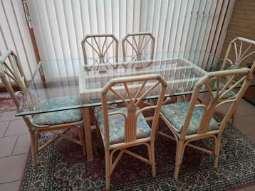 rotan tafel en 6 stoelen, Rotin, Chaise, Comme neuf, Enlèvement