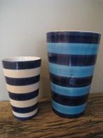 Set van 2 gekleurde stenen vazen, blauw & wit, groot & klein, Ophalen of Verzenden, Blauw