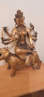 Prachtige oude verguld bronzen zeldzame godin op tijger, Antiek en Kunst, Ophalen of Verzenden, Brons