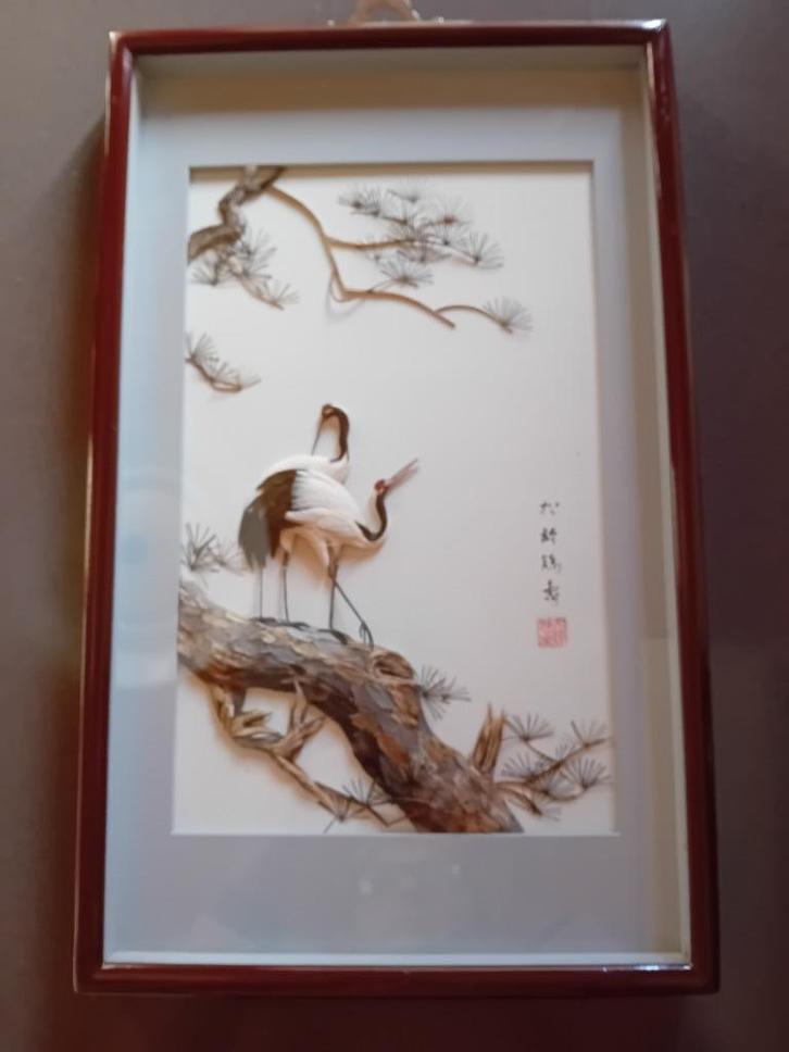 Prachtig vintage Chinees? kunstwerk in 3 D achter glas, Antiek en Kunst, Kunst | Schilderijen | Abstract, Ophalen