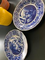 Set van 2 Delfts blauwe schalen visser + oude vrouw Ø38, Ophalen