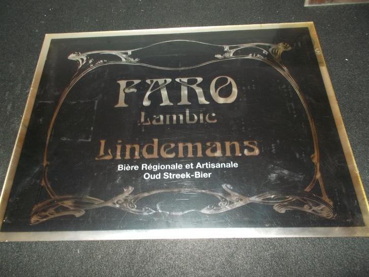 Lindemans Faro Lambic - pvc nep spiegel 40x30cm - Vlezenbeek, Verzamelen, Biermerken, Gebruikt, Reclamebord, Plaat of Schild, Overige merken