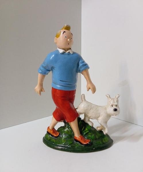 butoir de porte statue de Tintin et Bobbie en fonte 34 cm, Collections, Personnages de BD, Utilisé, Statue ou Figurine, Tintin