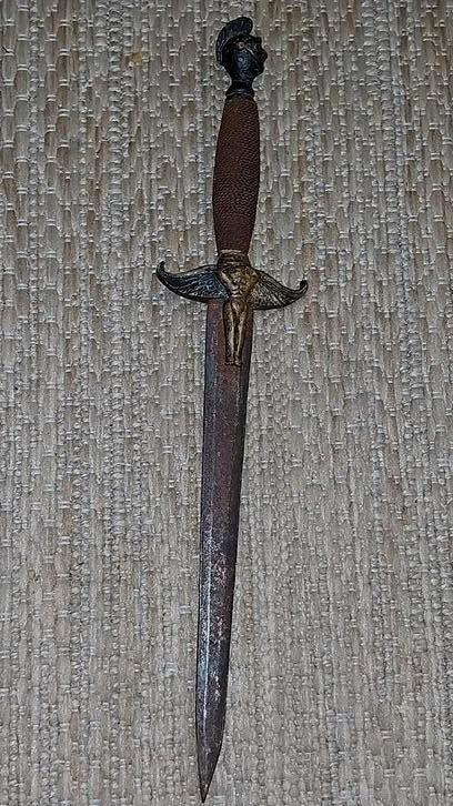 Oude bronzen dolk, rijk versierd handvat van brons en staal,, Verzamelen, Militaria | Algemeen, Ophalen of Verzenden