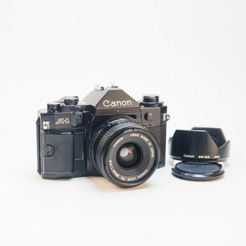 Canon A1 /w 28mm f2.8 FDn & Canon lens hood [35mm kit], Audio, Tv en Foto, Fotocamera's Analoog, Zo goed als nieuw, Spiegelreflex