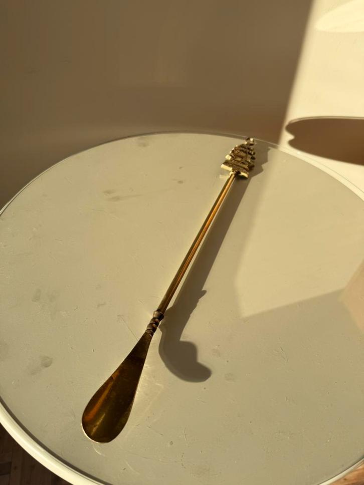 Decoratieve vintage schoenlepel in messing – zeilschip, Antiek en Kunst, Antiek | Brons en Koper, Ophalen