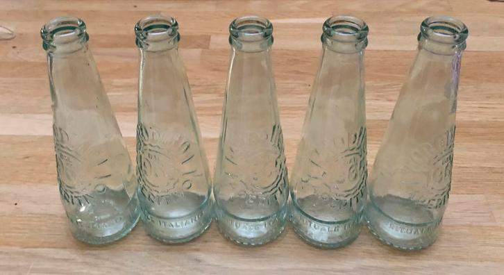 glazen flesjes vaasjes Crodino hoogte 17 cm, Huis en Inrichting, Woonaccessoires | Vazen, Zo goed als nieuw, Overige kleuren, Minder dan 50 cm