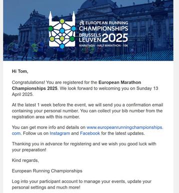 2 Tickets Marathon European Running Championships 2025 (Brus, Tickets en Kaartjes, Twee personen