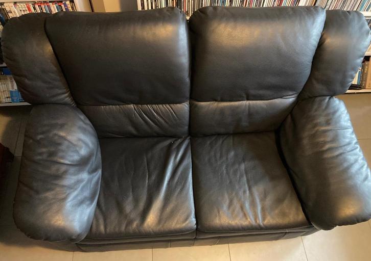 Lederen zetel, Huis en Inrichting, Zetels | Zetels, Gebruikt, Rechte bank, Tweepersoons, 150 tot 200 cm, 75 tot 100 cm, Leer, Ophalen