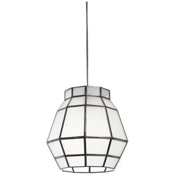Metalen koperkleurige hanglamp met melkglas beschikbaar voor biedingen