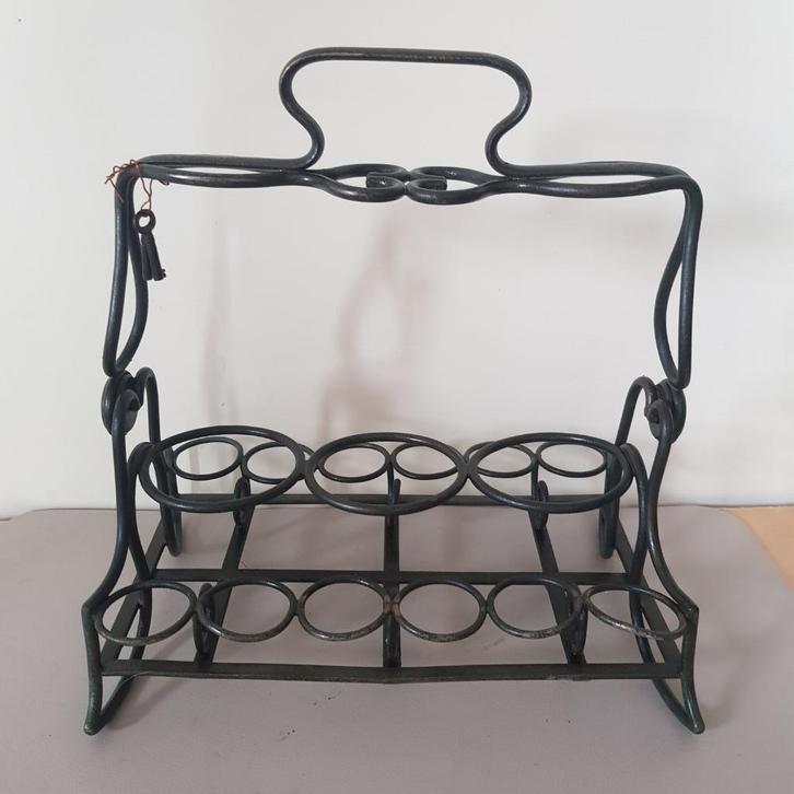 Antiek rekje in messing voor jeneverglaasjes  en 3 flessen, Antiek en Kunst, Antiek | Woonaccessoires, Ophalen of Verzenden