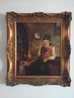 MOOI OUD SCHILDERIJ  " OUDE MAN MET PIJP " IN BAROKKE LIJST., Ophalen