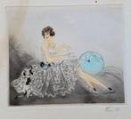 ets Ferville art deco Vrouw met hondje, Antiek en Kunst, Ophalen of Verzenden