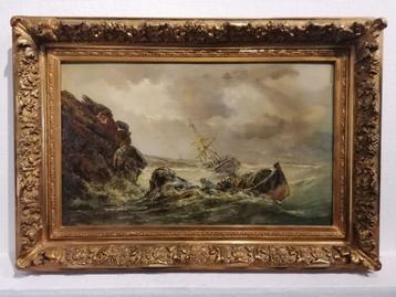 Antiek schilderij op doek, gesigneerd  beschikbaar voor biedingen