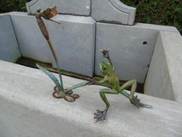 Beeld een kikker en een libelle in bronskleuren, Antiek en Kunst, Antiek | Brons en Koper, Brons, Ophalen