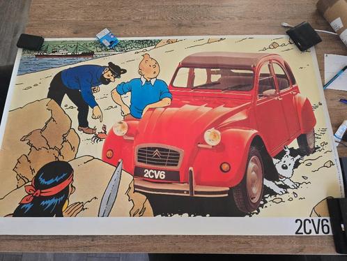 TINTIN et la 2CV ,Originale Citroën 1988!!!120x75cm, Verzamelen, Posters, Zo goed als nieuw, Overige onderwerpen, Ophalen of Verzenden
