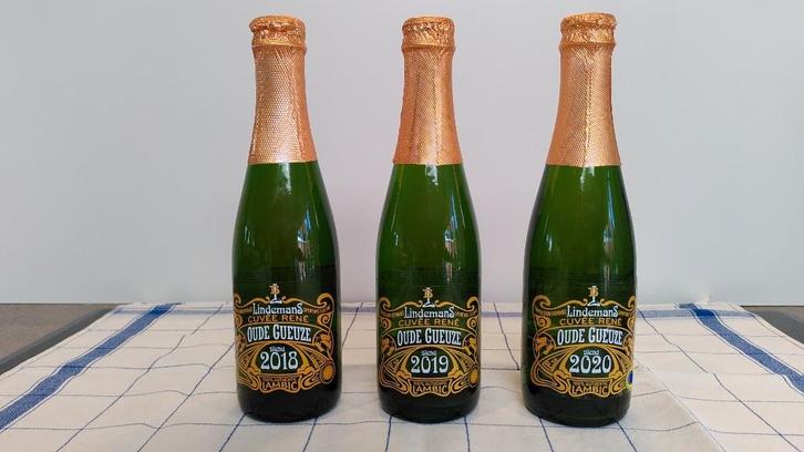 4x Lindemans Cuvée René Oude Gueuze (2017 t.e.m. 2020), Verzamelen, Biermerken, Nieuw, Flesje(s), Overige merken, Ophalen of Verzenden