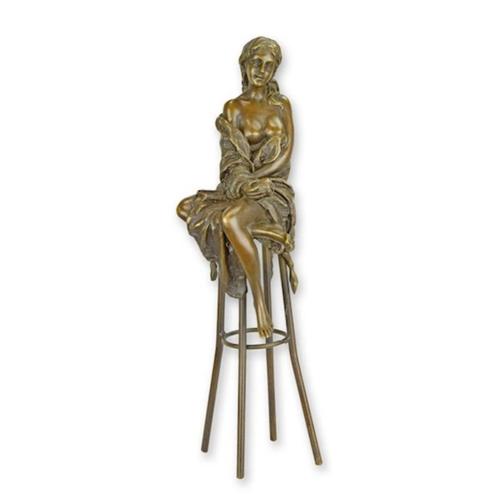 Bronzen Beeld van een dame op Barstoel GRATIS LEVERING, Antiek en Kunst, Antiek | Brons en Koper, Brons, Verzenden