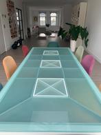 Eettafel hout met glazen blad, Ophalen, Gebruikt, Glas, 200 cm of meer