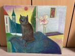 Schilderij met zwarte kat, Antiek en Kunst, Kunst | Schilderijen | Modern, Ophalen of Verzenden