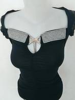 Elegante zwarte top met strassdecor, mooie halslijn, zijden, Kleding | Dames, Ophalen of Verzenden, Gedragen, Zwart