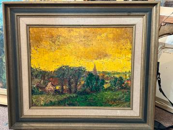 Peinture de Petrus MERTENS (1919-1986) paysage (de la Lys?)