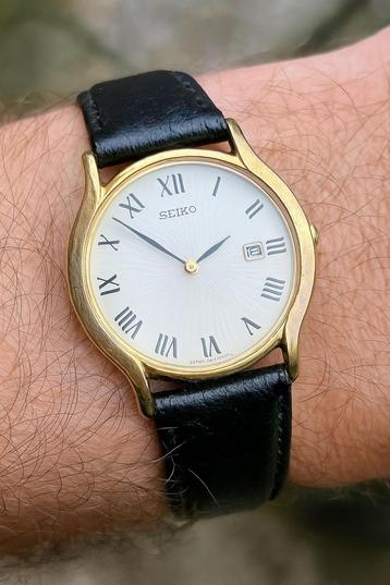Montre Seiko homme plaquée or, Bijoux, Sacs & Beauté, Montres | Hommes, Montre-bracelet, Seiko, Enlèvement ou Envoi, Cuir