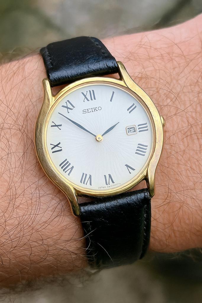 Seiko vergulde herenhorloge, Handtassen en Accessoires, Horloges | Heren, Gebruikt, Polshorloge, Seiko, Goud, Leer, Ophalen of Verzenden