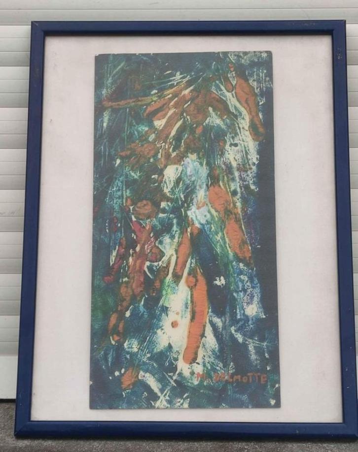 Huile sur papier bouquet de fleurs signe Marcel delmotte, Antiek en Kunst, Kunst | Schilderijen | Klassiek, Ophalen of Verzenden