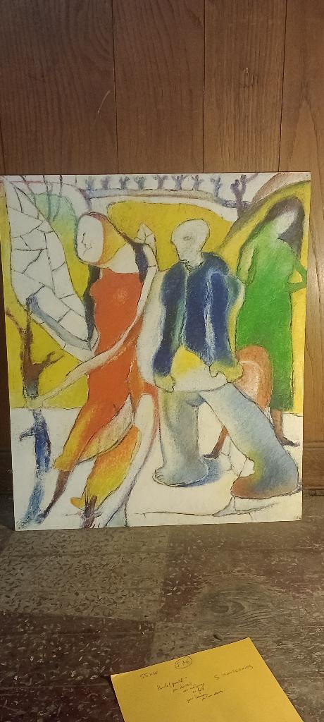 Gemengd schilderij gesigneerd Serge Montegnies, 55x65, n576, Antiek en Kunst, Kunst | Schilderijen | Modern, Ophalen