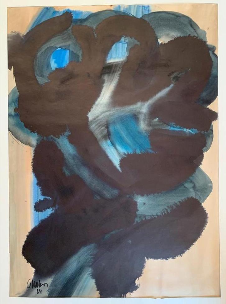 Aquarel Jan Saverys Blauw Zwart Vlaamse kunst 72cm op 52cm, Antiek en Kunst, Kunst | Overige Kunst, Ophalen