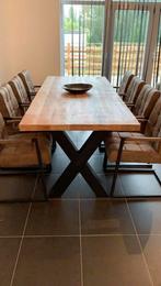 Tafel met industriele teak look, Huis en Inrichting, Complete eetkamers, Ophalen, Zo goed als nieuw