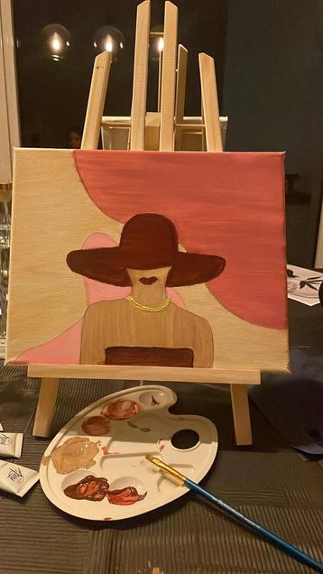  Kleurrijk schilderij “Vrouw met hoed” beschikbaar voor biedingen