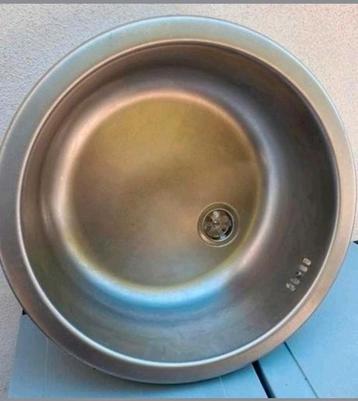 Superbe évier Inox rond en acier inoxydable avec crépine, Enlèvement, Comme neuf