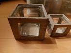 2 houten vaasjes/kaarshouder, Ophalen, Zo goed als nieuw, Kandelaar, Minder dan 25 cm