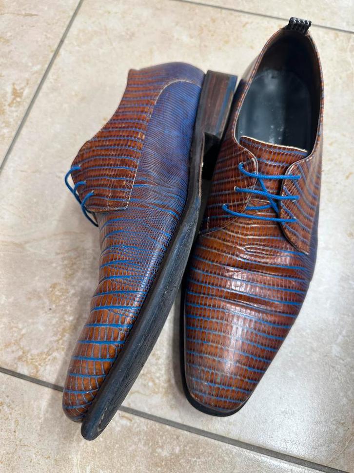 Floris van Bommel - goodyear - snake print maat 9 (43), Kleding | Heren, Schoenen, Zo goed als nieuw, Veterschoenen, Bruin, Verzenden