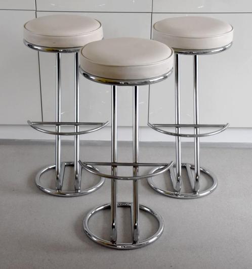 Vintage barkrukken 3stuks, Huis en Inrichting, Barkrukken, Zo goed als nieuw, 60 tot 90 cm, Leer, Metaal, 3 krukken, Met voetsteun
