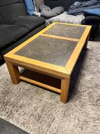 Massief eiken salontafel met natuursteen, Huis en Inrichting, Ophalen, Gebruikt, Rechthoekig, Eikenhout