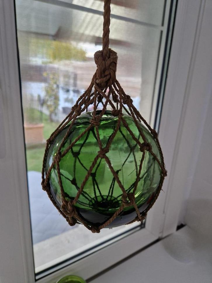 Vintage - glazen bol in scheepskoord, Verzamelen, Overige Verzamelen, Zo goed als nieuw, Ophalen