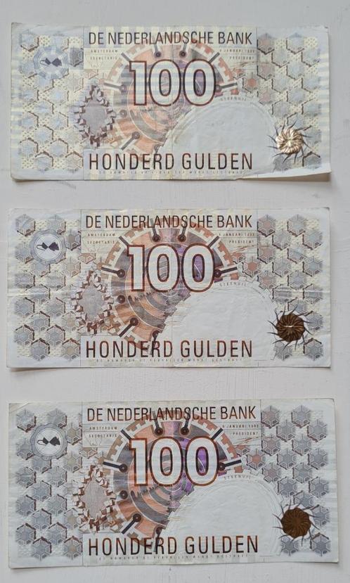3 X 100 Nederlandse Gulden Steenuil  1992, Postzegels en Munten, Bankbiljetten | Nederland, Los biljet, 100 gulden, Ophalen of Verzenden