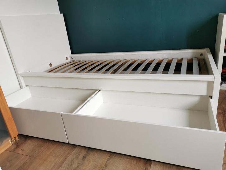 Ikea Malam bedden 90 x 200, Huis en Inrichting, Slaapkamer | Bedden, Zo goed als nieuw, Eenpersoons, 90 cm, 200 cm, Wit, Ophalen