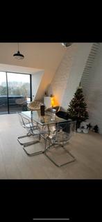 Glazen eettafel met chrome frame (excl. stoelen), Huis en Inrichting, Ophalen, Vintage, 50 tot 100 cm, Zo goed als nieuw
