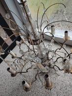 Antieke bronzen luchter met kristallen hangertjes, Ophalen of Verzenden