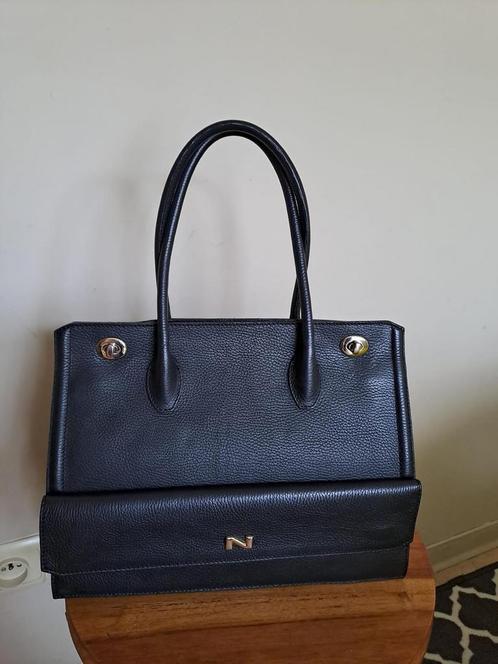Zwarte lederen handtas Nathan-Baume, Handtassen en Accessoires, Tassen | Damestassen, Handtas, Ophalen of Verzenden