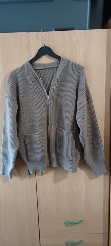 Beige/lichtbruine vest met lange mouwen en rits en zakken beschikbaar voor biedingen