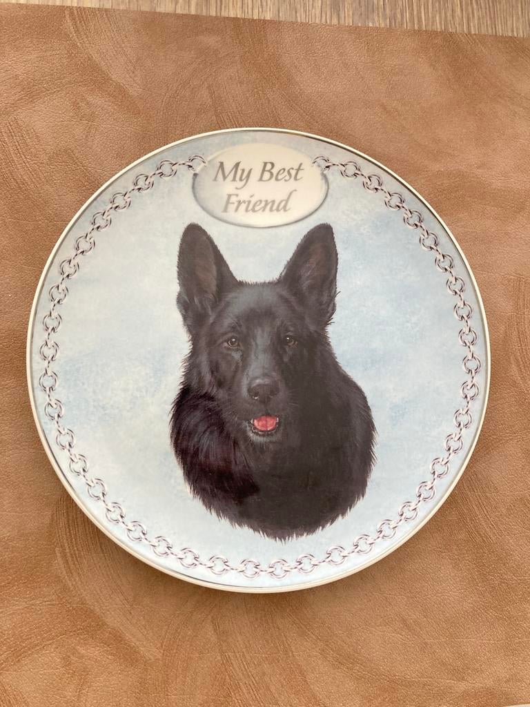 Decoratief bord met zwarte herdershond  "My Best Friend", Antiek en Kunst, Antiek | Wandborden en Tegels, Ophalen of Verzenden