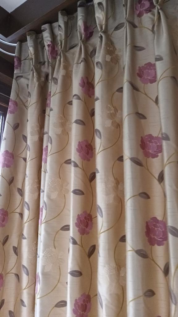 Overgordijnen - goudkleurig met sobere bedrukking, Maison & Meubles, Ameublement | Rideaux & Stores à lamelles, Utilisé, 200 cm ou plus