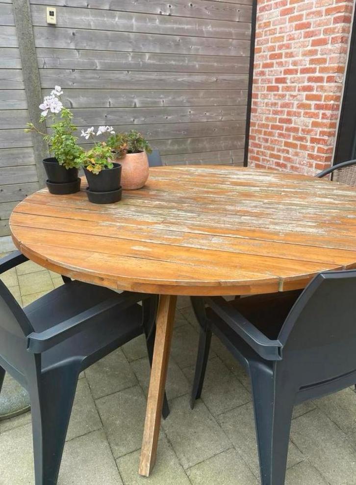 GRATIS hardhouten tuintafel, Tuin en Terras, Tuintafels, Gebruikt, Rond, Hout, Ophalen
