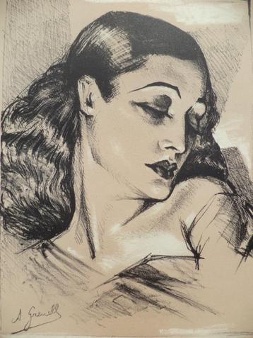 Arthur GREUELL litho Museé du livre Art Déco portret vrouw beschikbaar voor biedingen