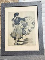 eau forte marchande de fleur signe charles swyncop, Antiek en Kunst, Ophalen of Verzenden
